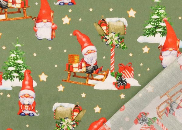 Christmas Elf cotton fabric with christmas elves and presents